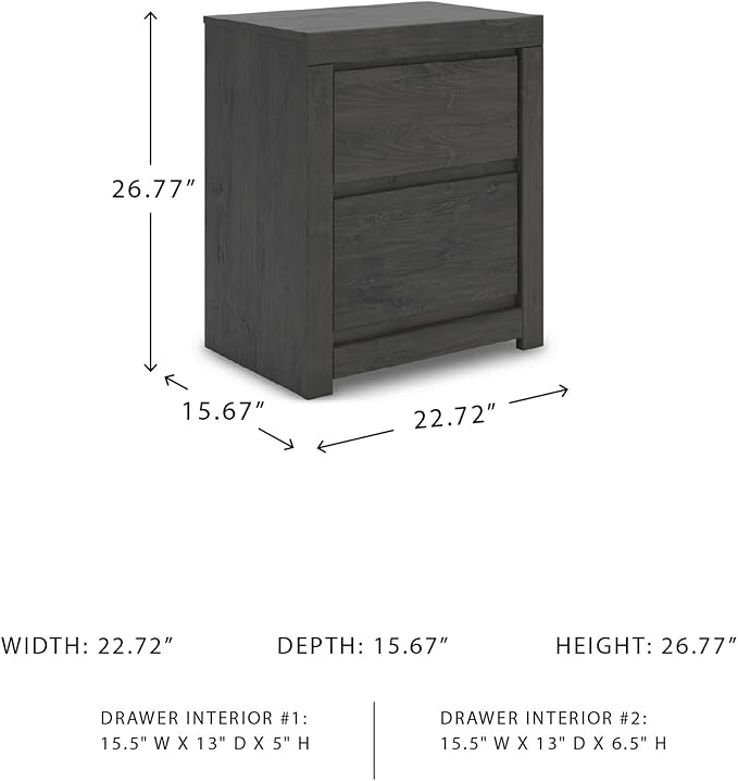 Signature Design by Ashley Parlayon Retro 2-Drawer Nightstand with USB Ports, Gray