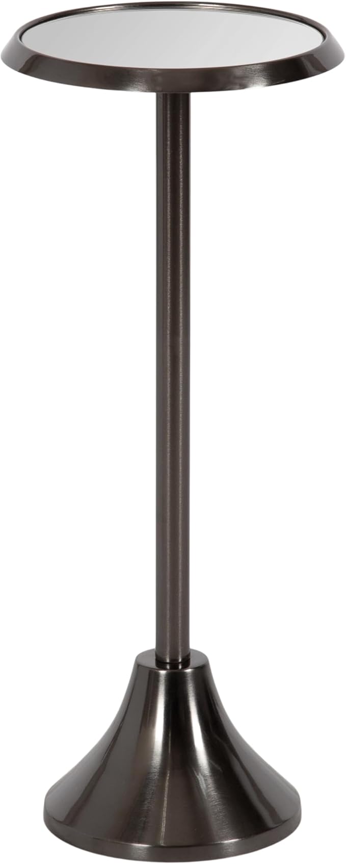 Kate and Laurel Sanzo Modern Pedestal Drink Table; 10 x 10 x 23; Gray Gunmetal; Decorative End Table with Mirrored Tabletop for Use as Small Plant Stand or Cute Martini Table