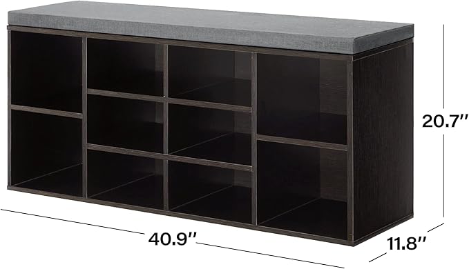 PayLessHere Shoe Bench - 10 Compartment Shoe Organizer with 3-Tier Rack & Adjustable Shelves for Living Room, Entryway, Hallway, Bedroom (Black)