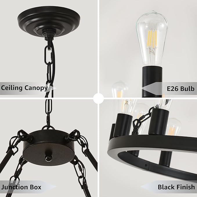 NILSE 2-Tier 48" Black Wagon Wheel Chandelier, 40-Light Extra Large Chandeliers for High Ceilings, Rustic Farmhouse Light Fixture for Living Room Stairs Foyer Entryway, E26