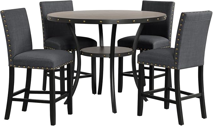 New Classic Furniture Crispin Solid Wood Round Counter Table, 48-Inch, Gray