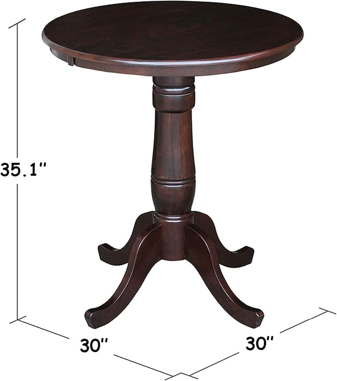 International Concepts 30" Round Wood Counter Height Dining Table in Rich Brown