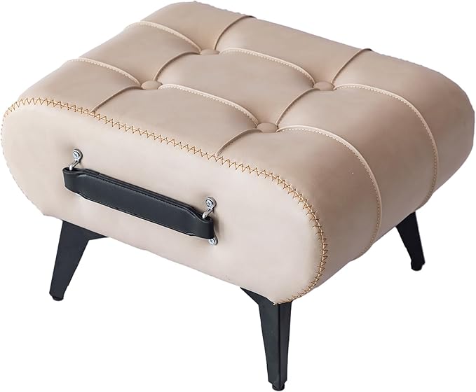 Small Footstool Ottoman - Stylish and Functional Faux Leather Footrest for Extra Seating in Living Room, Entryway, or Office