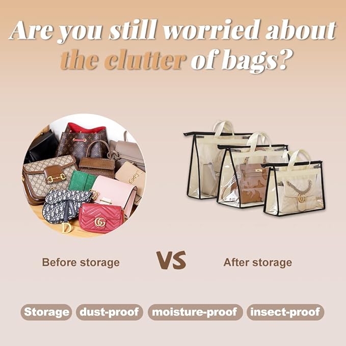 2 PCS Hanging Handbag Storage Organizer Purse Dustproof Storage Bag Transparent Non-woven Storage Bag with Zipper and Handle (S)
