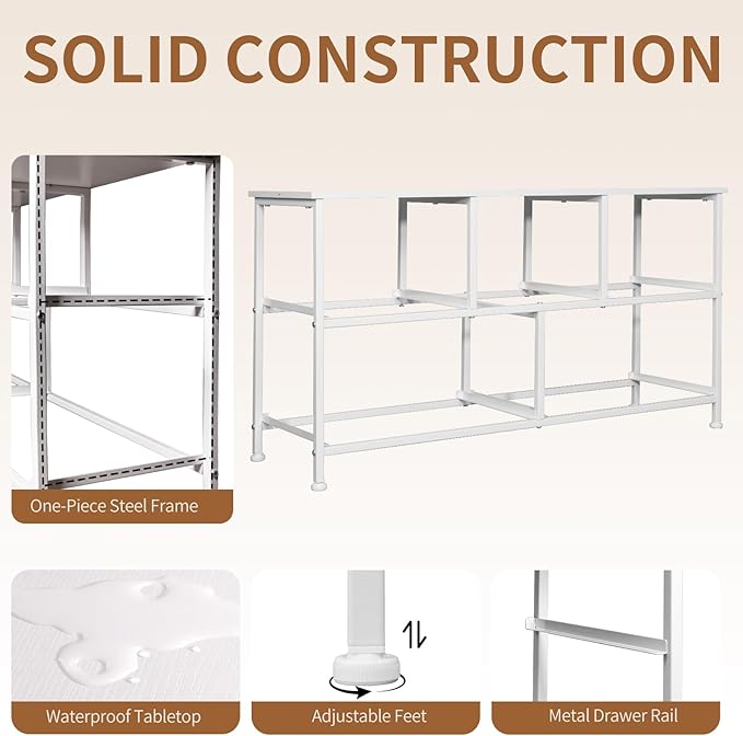 SHAWKEN Dresser for Bedroom with 5 Drawers,Fabric Dresser with One-Piece Steel Frame,Budget-Friendly Organizer for Closet, Hallway, Studio Apartment (Leather White)
