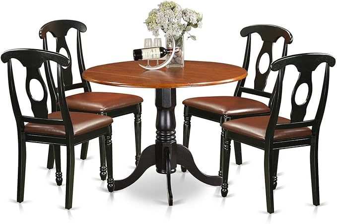 East West Furniture DLKE5-BCH-LC 5 Piece Dining Table Set for 4 Includes a Round Kitchen Table with Dropleaf and 4 Faux Leather Upholstered Dinette Chairs, 42x42 Inch, Black & Cherry