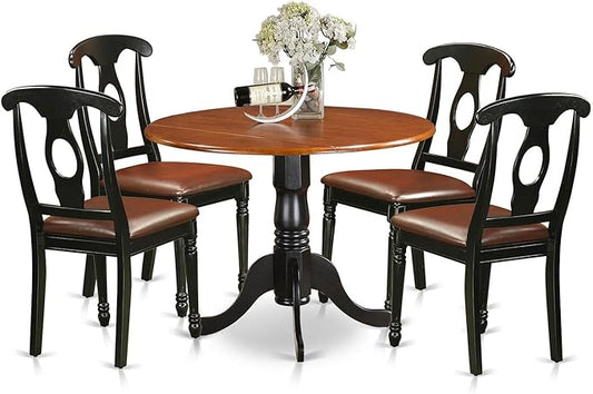 East West Furniture DLKE5-BCH-LC 5 Piece Dining Table Set for 4 Includes a Round Kitchen Table with Dropleaf and 4 Faux Leather Upholstered Dinette Chairs, 42x42 Inch, Black & Cherry