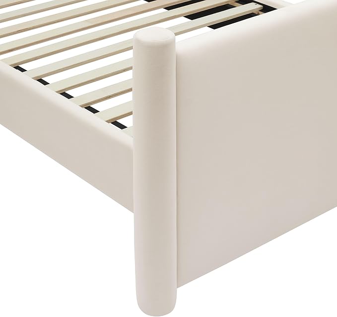 Modway Rael Queen Platform Bed Frame with Upholstered Headboard and Footboard in Alabaster – Stain-Resistant Performance Velvet Queen Size Bed with Rounded Posts