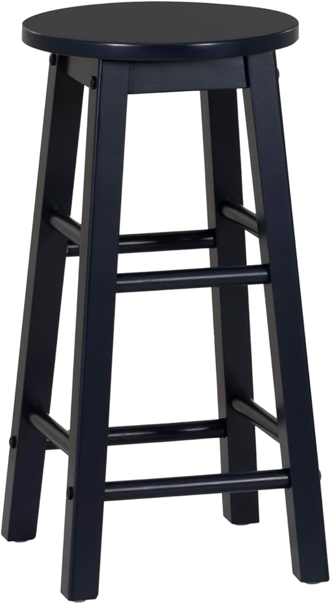 Linon Zeke Navy Blue Solid Wood Backless Round Counter Stool with 24 Inch Seat Height