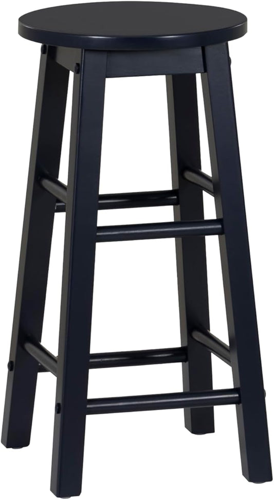Linon Zeke Navy Blue Solid Wood Backless Round Counter Stool with 24 Inch Seat Height