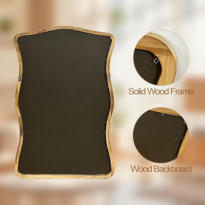ULIKE Wavy Wall Mirror for Bathroom, 24x36 Wood Frame Mirror for Over Sink, Rustic Wall Mirrors Decorative and Vanity Mirrors for Bedroom Living Room Entryway, Brown