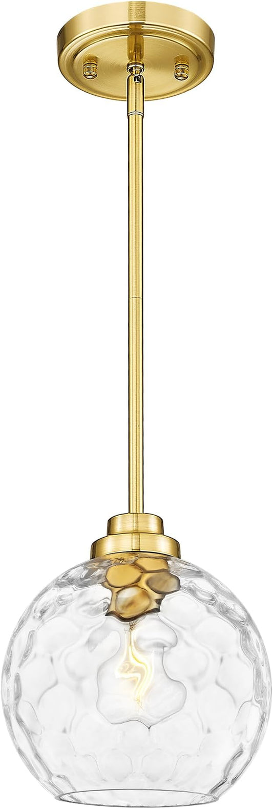 8 Inch Modern Farmhouse Pendant for Kitchen Island, Adjustable Height Hanging Fixture with Hammered Glass,Brushed Gold Finish, Dining Room Entryway - PL101HBG-L