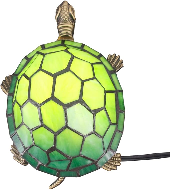 Tiffany Tortoise Lamp Small Stained Glass Turtle Desk Lamp 8X5X4 Inch Animal Antique Accent Table Light (Green Turtle)