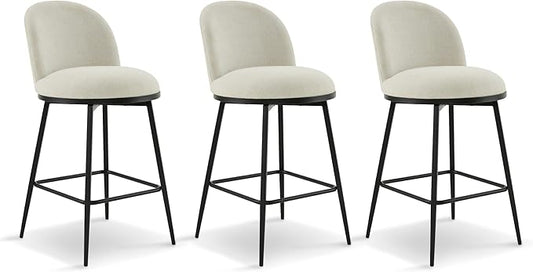 Swivel Bar Stools Set of 3, 26" H Upholstered Linen Fabric Barstools with Backs,Counter Height Stools with Metal Legs for Kitchen Island,Linen,1 Box