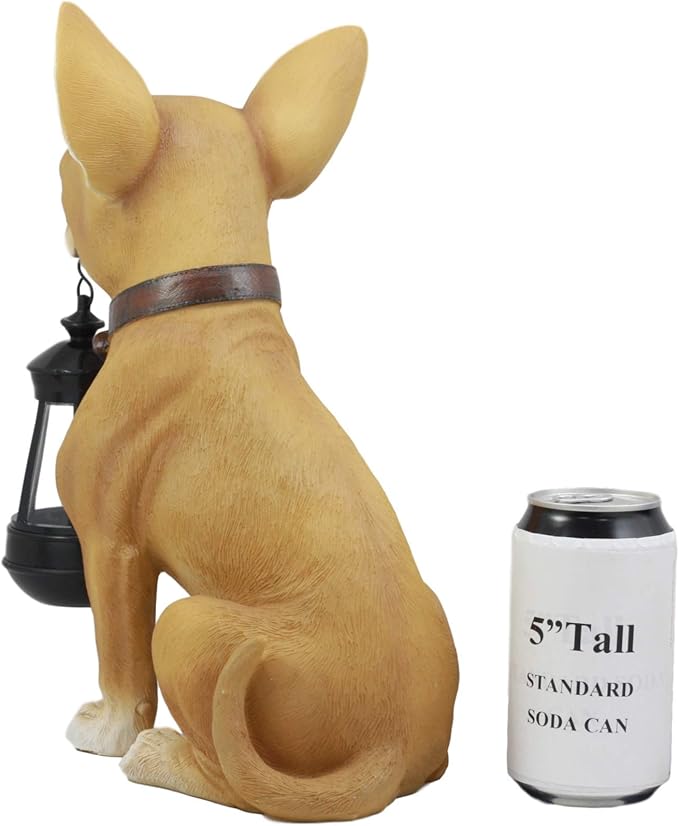 Ebros Picante Mexican Chihuahua Dog Decor Path Lighter Statue 12.5" Tall with Solar LED Light Lantern Lamp This Little Light of Mine