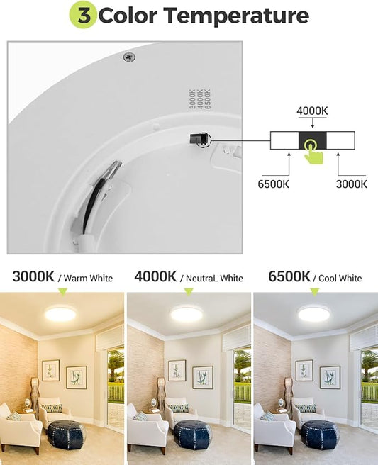 1PACK LED Flush Mount Ceiling Light Fixture White, 9Inch 24Watt, 3000k/4500k/6000K Ceiling Light, Ultra Slim Flush Mount LED Ceiling Lamp for Bedroom, Living Room, Kitchen, Hallway
