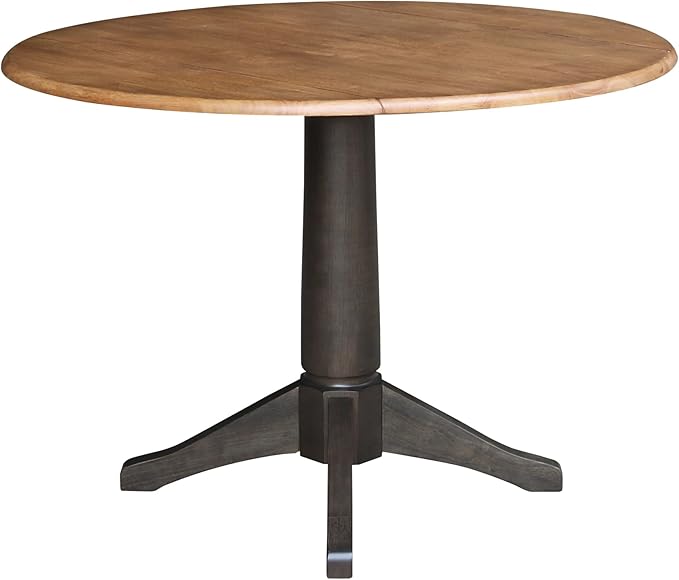 IC INTERNATIONAL CONCEPTS Wood 42 in. Round Top Drop Leaf Pedestal Dining Table in Hickory/Washed Coal