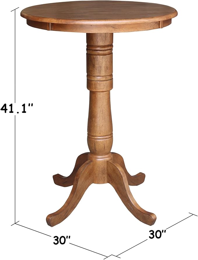 IC INTERNATIONAL CONCEPTS 30" Solid Wood Round Top Pedestal Table in Distressed Oak - 41.1" Height