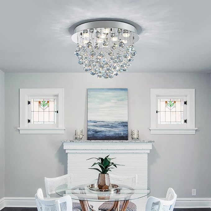 Saint Mossi 9-Lights Modern Chandelier K9 Crystal Light Fixture,Modern Flush Mount Ceiling Light Fixtures Raindrop Chandelier for Dining Room,Living Room, Light Blue Crystal & Chrome Finish