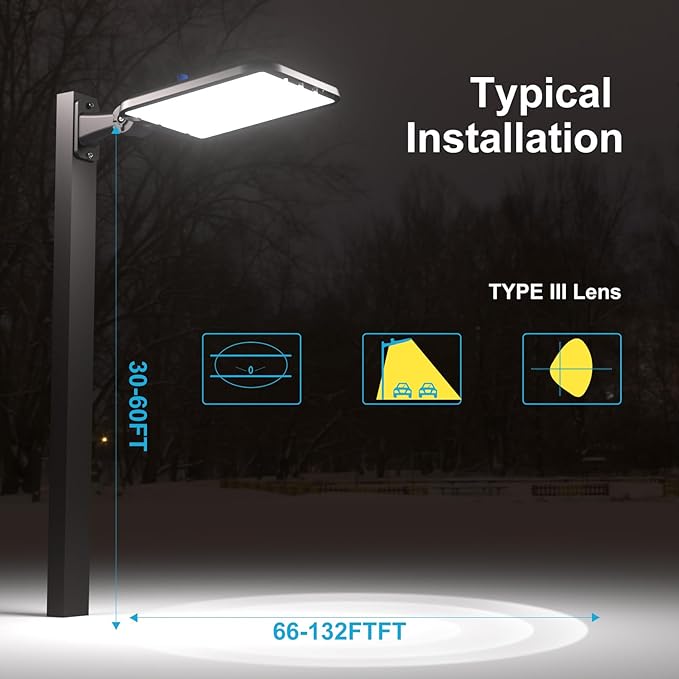 Lightdot 500W LED Parking Lot Lighting 75000Lm 5000K Daylight LED Parking Lot Lights with Dusk to Dawn Photocell IP65 Pole Light with Arm Mount for Parking Lot,Yard,Driveway-2Pack
