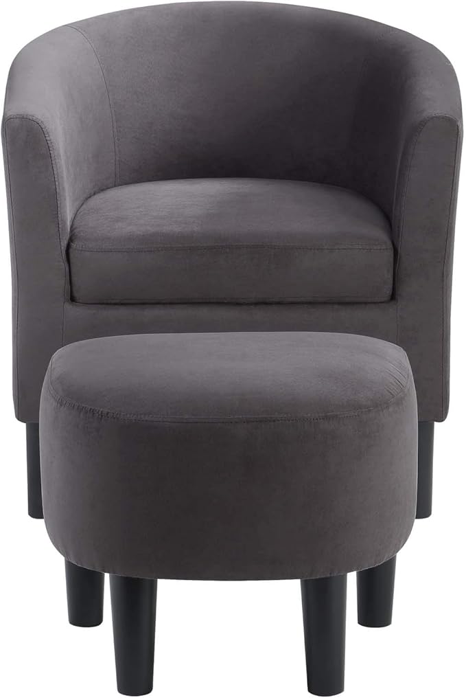 Convenience Concepts Take a Seat Churchill Accent Chair with Ottoman, Dark Gray Microfiber