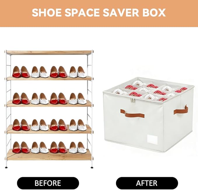 Shoe Organzier for Cloest - 2pack Adjustable Shoe Storage Box Fits 8-16 pairs with Pop-Up dividers,17''*17''*12.5'' Space Saver shoe Box organizer with Clear Dust Cover