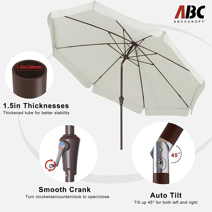 ABCCANOPY 10ft Scalloped Patio Umbrella, Outdoor Table Umbrella with Tilt and Crank, Fiberglass Ribs Deck Umbrella for Patio, Pool, Garden, Picnic (Light Beige)