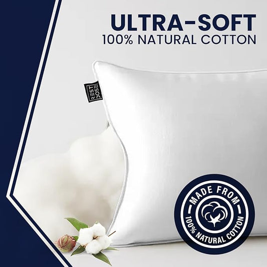 Bed Pillows for Sleeping, Set of 2 – Cooling, Hotel Quality with Soft Down Alternative Fill for Back, Stomach & Side Sleepers | White 100% Cotton Standard