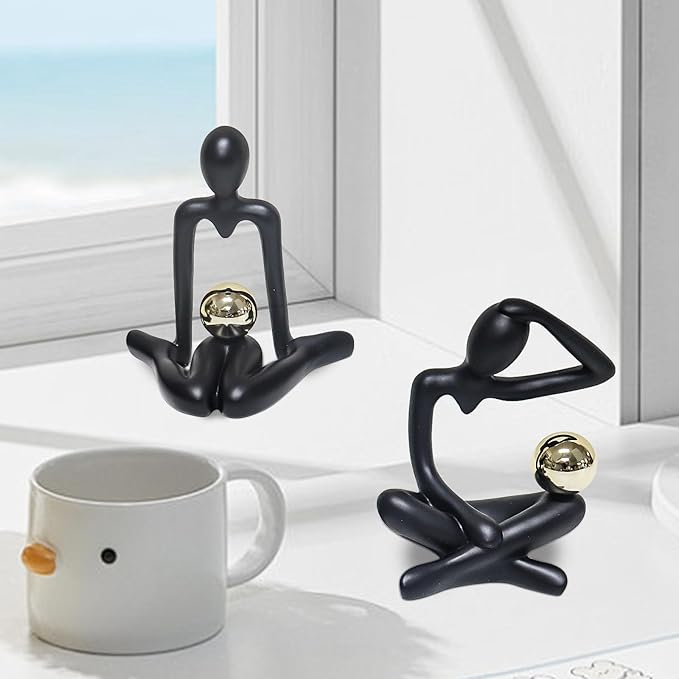 Zerzsy Thinker Statue Black Home Decor Large Abstract Art Sculpture, Set of 3 Thinker Sculptures Modern Abstract Resin Decoration on Bookshelf Table Desk for Living Room Office Bedroom