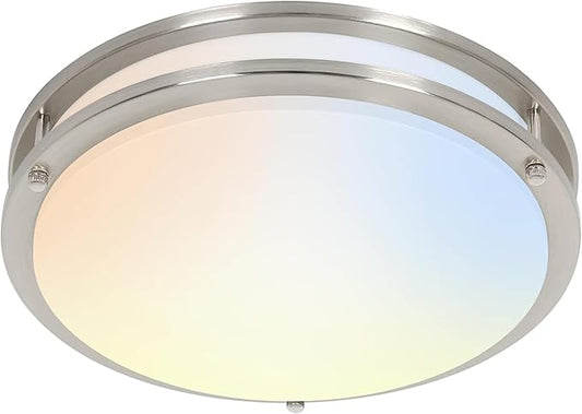 hykolity 16 inch Dimmable LED Flush Mount Ceiling Light Fixture, Brushed Nickel, 36W, 2200LM, 2.7/3/3.5/4K/5K Adjustbale, 120°Light Angle, CRI90, Ceiling Lamp for Bedroom, Kitchen, Office, ETL Listed
