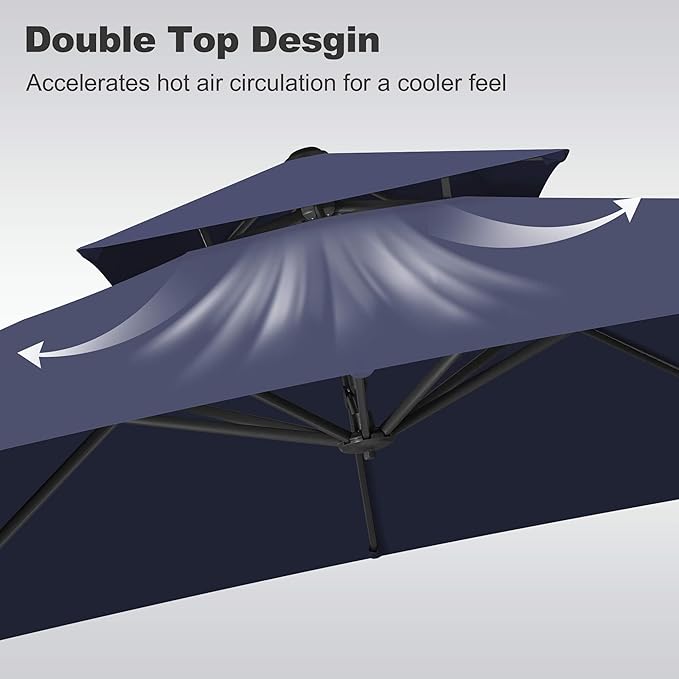 FLAME&SHADE 10 X 10 FT Cantilever Patio Umbrella - Large Offset Umbrella Outdoor Patio with 360-Degree Rotation and 3-Year Fade Resistance Fabric for Deck Pool Backyard Garden (Navy Blue)