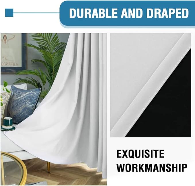 H.VERSAILTEX 100% Blackout Curtains for Bedroom Thermal Insulated Blackout Curtains 84 inch Length Full Light Blocking Curtains for Living Room with Black Liner 2 Panels Set, Greyish White
