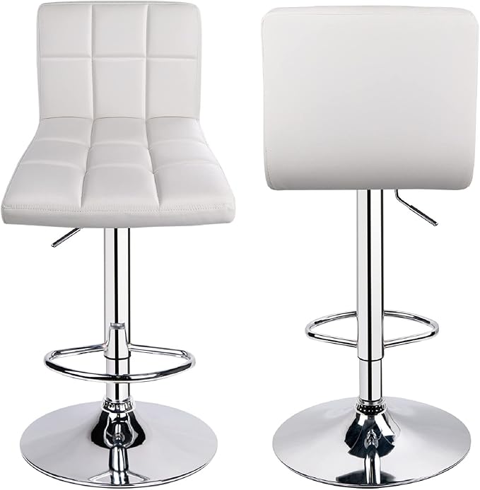 Leopard Bar Stools, Modern PU Leather Adjustable Swivel Bar Stool with Back, 1 Chair (White)