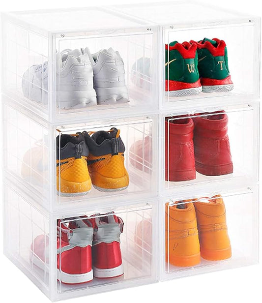 Storage Shoes Box Womens Mens Shoe Storage Display Box Plastic Foldable Stackable Shoe Container Clear Closet Shelf Shoe Organizer-3 PACK