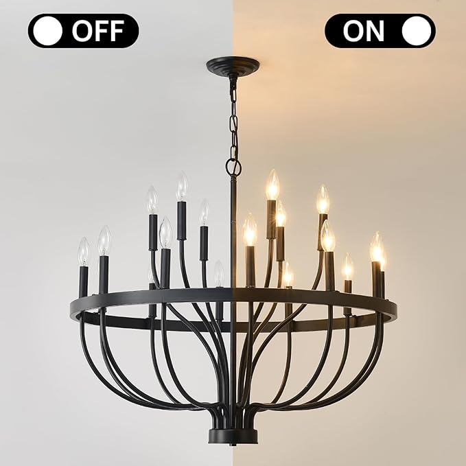 HHR 18-Light Farmhouse Foyer Chandelier Entryway High Ceiling 32 Inch, Modern Black Chandelier for Dining Room, Candle Light Fixtures for Bedroom Hallway Kitchen Living Room