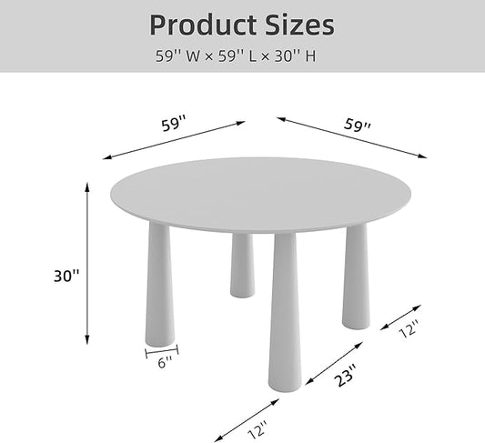 Casaphoria 59" Round Dining Table, Kitchen Table for 6 with Arc-Shaped Edge Top and Cylindrical Legs, Easy Assembly for Living Room, Dining Room, Oak