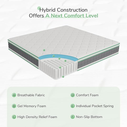 Novilla King Size Mattress, 10 Inch Hybrid Mattress in a Box, Individually Wrapped Pocket Coils Innerspring for Motion Isolation, King Pillow Top Mattresses with Medium Firm Feel, Groove