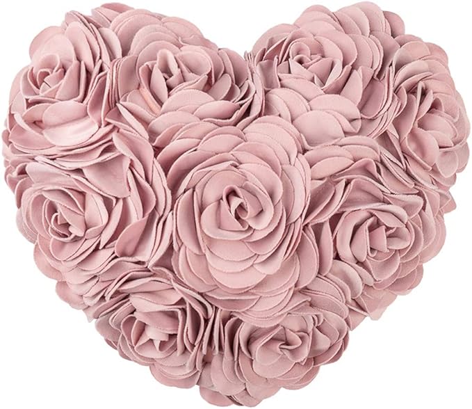 JWH Heart Flower Throw Pillow Covers Decorative Floral Shaped Accent Cushion Soft Pillowcase for Sofa Couch Living Room Bed Chair 14x16 Inches Rose Gold