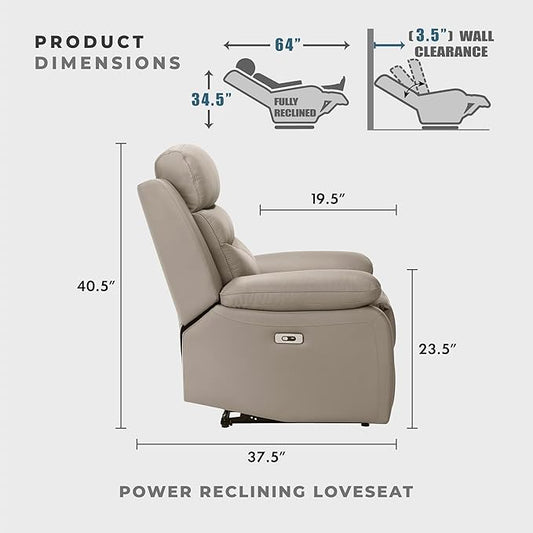 Lexicon Recliner Sofa for Living Room, Double Reclining RV Couch, Power Wall Hugger Recliner Home Theater Seating Leather Match Reclining Sofa, with USB Charge Port, 64''W Loveseat, Latte