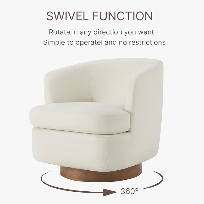 Swivel Accent Chair, Barrel Armchair with Upholstered Performance Fabric and Wood Base for Bedroom Waiting Living Room, 1 PC, Linen