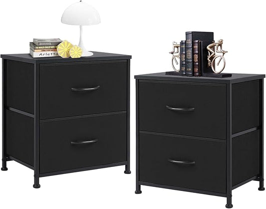 NEWBULIG Nightstand with 2 Fabric Drawers, 25 Inch Tall Small Dresser, Bedside Table with Storage for Bedroom, Closet, Entryway, Dorm, 2 Pack with Sturdy Frame and Compact Design, Black02