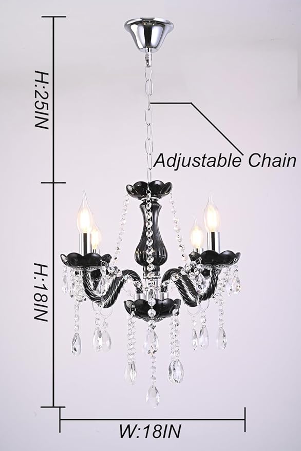 YYSHCHEN Small Black Crystal Chandelier,Mini Black Glass Chandelier for Dining Room,Bedroom, Living Room