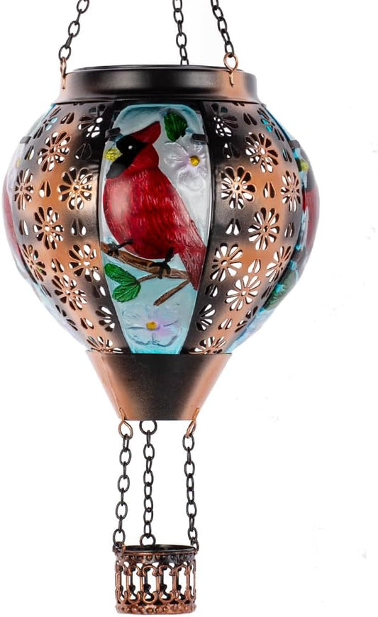 DREAMSOUL Cardinal Hot Air Balloon Solar Lantern, Metal Solar Lantern with Flickering Flame, Solar Lanterns Outdoor Waterproof for Lawn Patio Decor