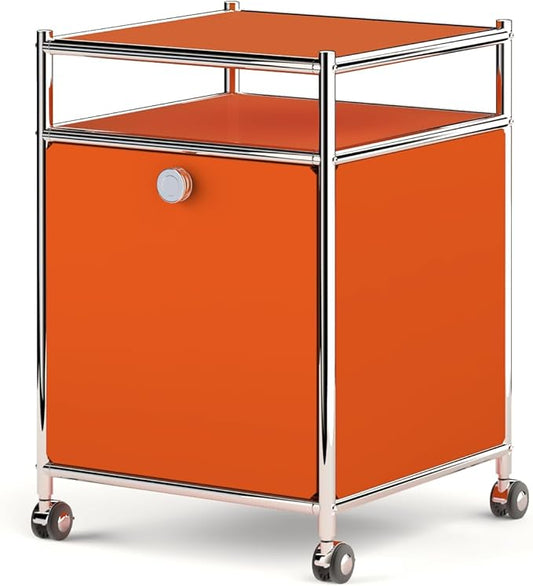 Elegant Matte Storage Cart with 22.8" Height - Perfect Side Table, Night Stand - Large Capacity with Flap Door, Detachable Wheels - Ideal for Home, Office, Bedroom, Kitchen (Orange)