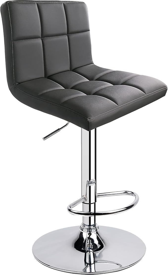 Leopard Bar Stools, Modern PU Leather Adjustable Swivel Bar Stool with Back - 1 Chair (Grey)