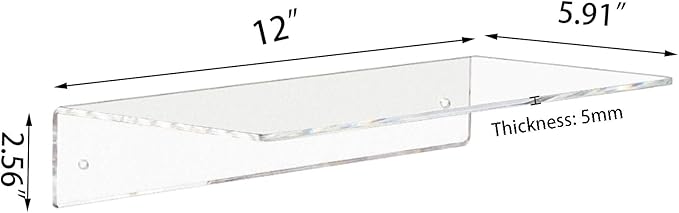 Weiai Clear Acrylic Shelves 12 Inch, Floating Wall Mounted Shelf for Wall Storage, Set of 2