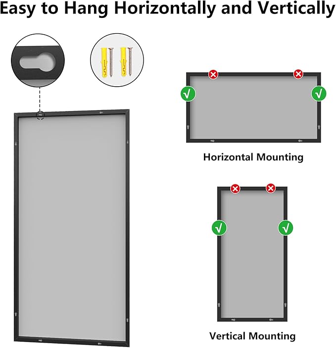 Koonmi Bathroom Mirror 30x60 Matte Black Bathroom Wall-Mounted Mirrors, Modern Rectangle Vanity Mirror, HD Tempered Glass, Aluminum Alloy Frame Allow to Hang Horizontally or Vertically