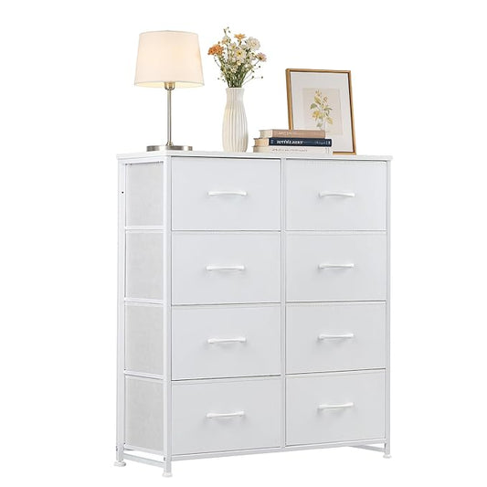 8-Drawer Fabric Dresser, Chest of Drawers Clothes Cabinet for Closet & Bedroom, Storage Organizer with Steel Frame for Entryway, Dorm, Living Room, White