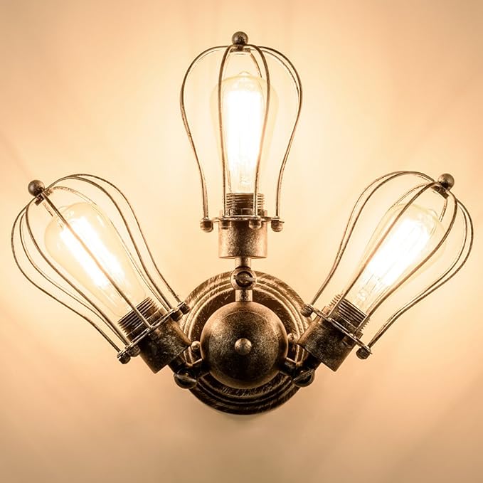 Vintage Ceiling Light Industrial Rotatable Semi-Flush Mount Ceiling Light Metal Lamp Fixtures Painted Finish (with 3 Light) (Silver)