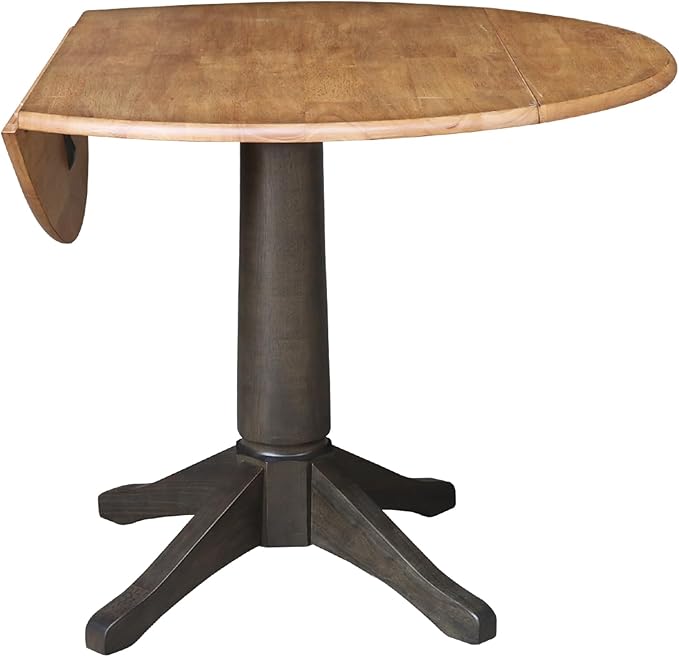 IC INTERNATIONAL CONCEPTS Wood 42 in. Round Top Drop Leaf Pedestal Dining Table in Hickory/Washed Coal